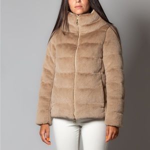 Herno Brown Tan Hood in Ecofur Goose Down Jacket 40 Small